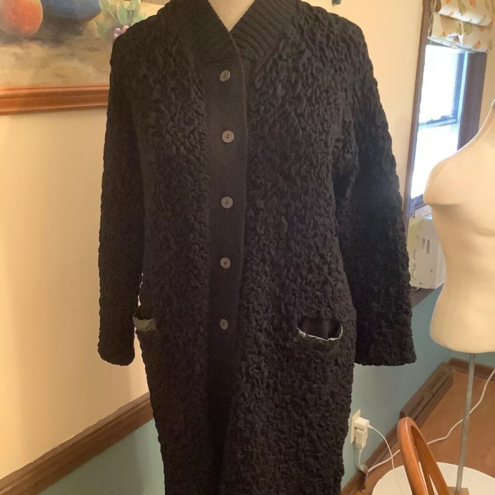 Luxurious Cividini Wool Blend Long Textured Cardigan Black M IT 44 NWOT
